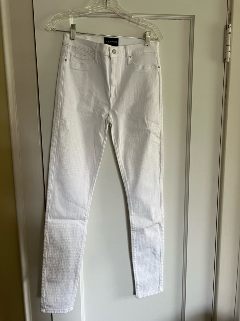 BLACK ORCHID DENIM Gisele high rise skinny with moto laser detail white -28-NWT!